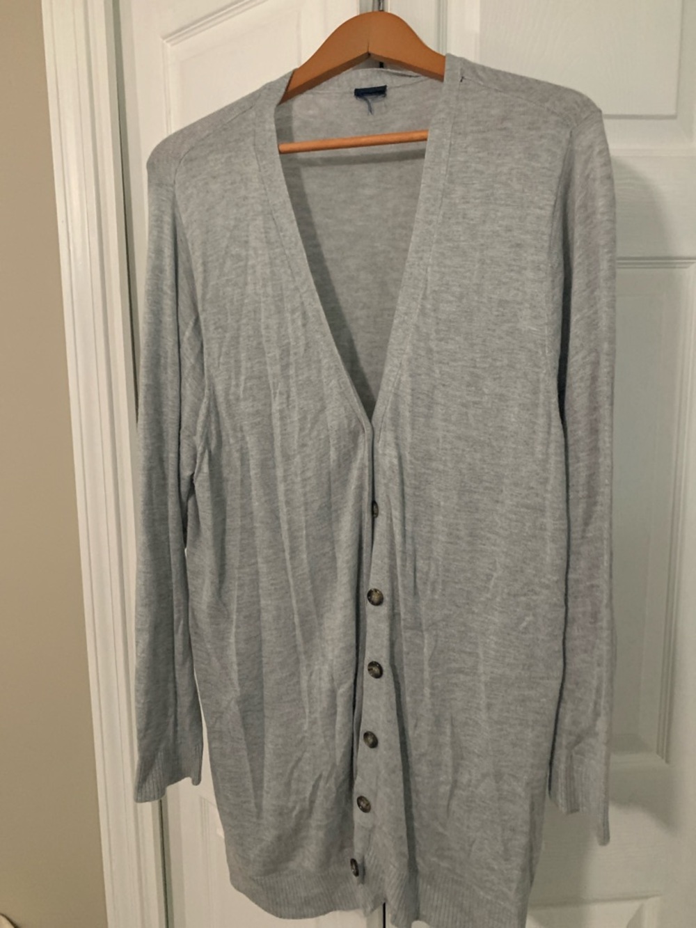 Light Gray Long Button-Front Cardigan for Women